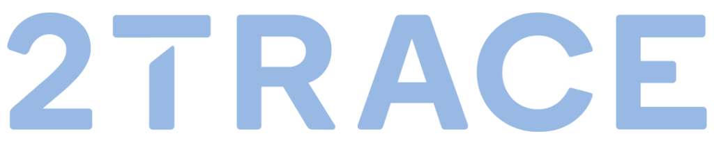 Blue '2TRACE' logo on black background